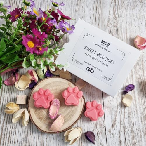 Wax melt din ceara de soia, Sweet bouquet – Flori de primavara, forma Paws 100gr